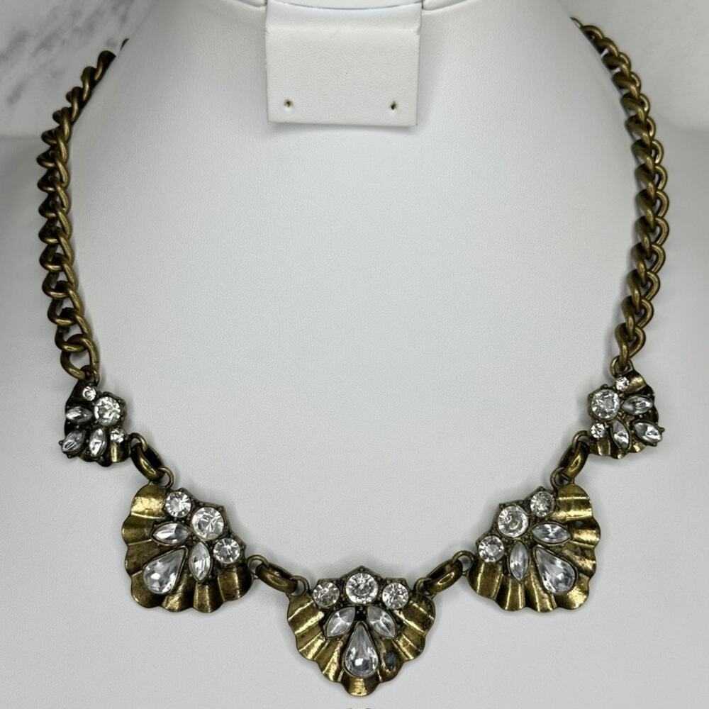 J.Crew Rhinestone Fan Scallop Statement Gold Necklace ✨